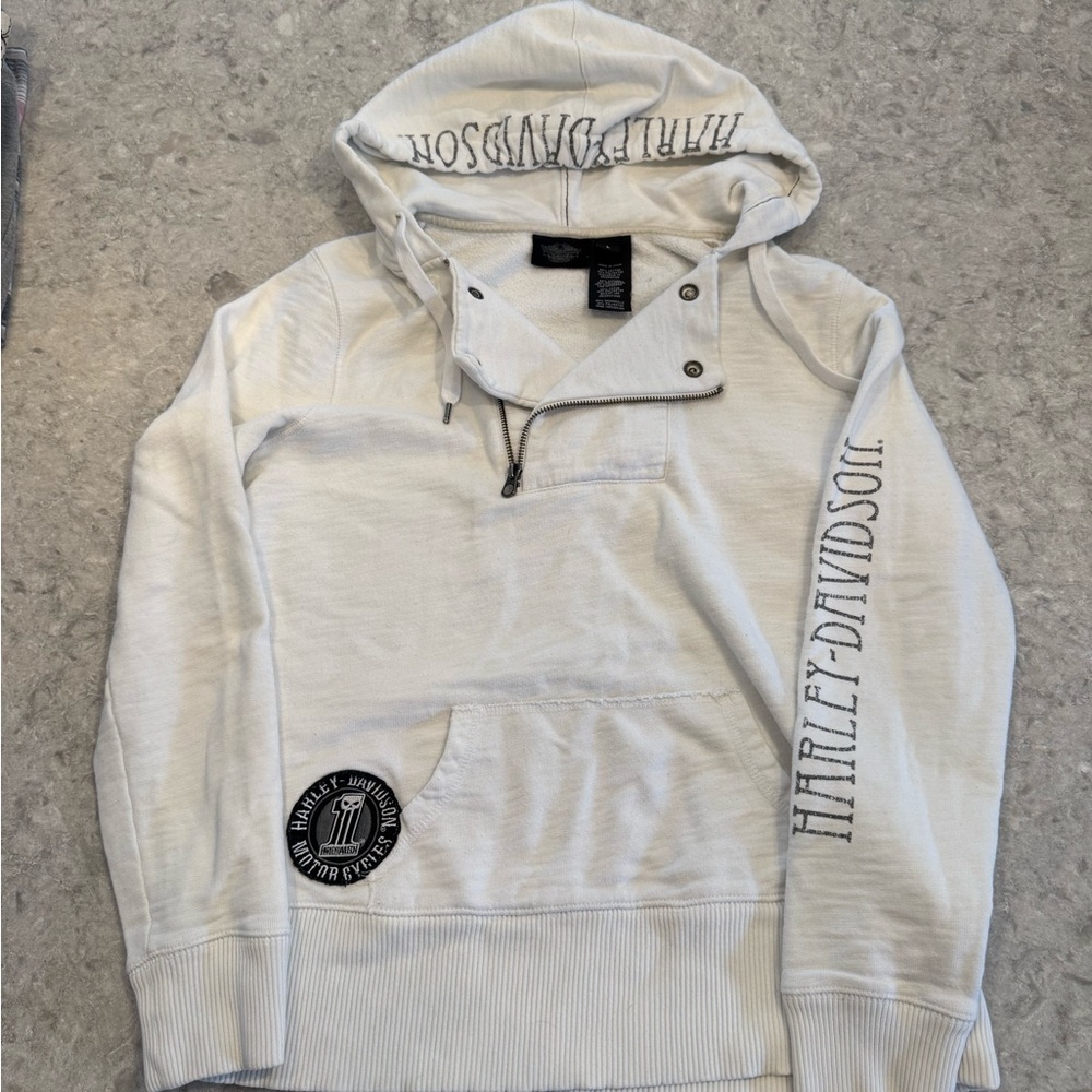 EUC Harley-Davidson Women’s White Hoodie Quarter Zip Sweatshirt